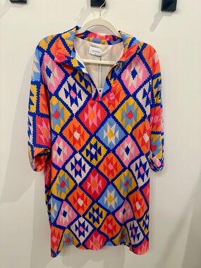 Adrienne NWT Bright Multicolor Abstract Diamond Dress 2x